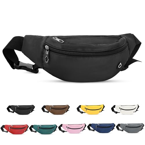 Viqueen Fashion Large Fanny Waist Pack Crossbody Belt Bag for Women and Men,Lightweight Bag with Zipper and Pockets for Running and Sports,Water Resistant,Hands Free Phone Carrying(Black) - color: Black-Lightweight