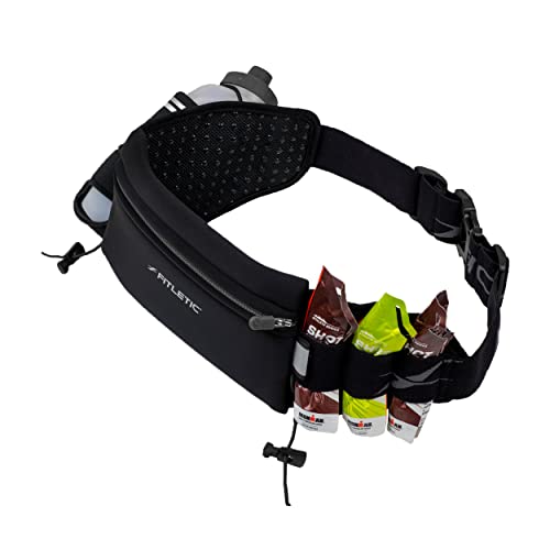 Fitletic Hydration Running Belt With 12oz Quick Flow Water Bottle For Men & Women –Race Belt, Gel Holder & Bib Toggles Patented Bounce Free Design, Water Resistant Fits All Phones –Fully Loaded - size: L/XL (35"-42")