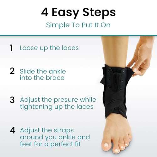 Vive Lace Up Ankle Brace - Men, Women Foot Support Stabilizer Compression Sleeve - Sprained Adjustable Leg Splint - Sprain Rolled Immobilizer Wrap Guard for Running, Volleyball, Basketball, Soccer (L) - size: Large (Pack of 1)