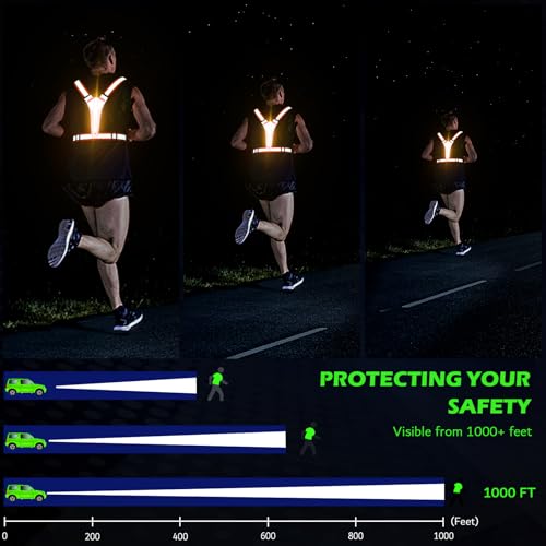 LED Reflective Vest Running Gear, USB Rechargeable Light Up Running Vest Chest Phone Holder for Runners Night Walking - color: Orange