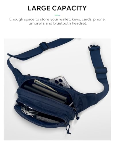 WATERFLY Fanny Pack Waist Bag: 2.5L Large 5 Zipper Pockets for Women Men - color: Navy blue
