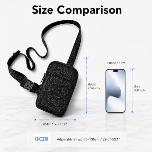 Simptech Crossbody Sling Bag - RFID Blocking Anti-Theft Chest Pack - 500D Nylon Fanny Pack, Hidden Pocket & Cut-Resistant Strap for Running, Travel & Everyday Workout - color: Black Plus