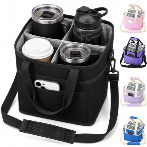 Drink Carrier Tote Bag, Family Size 4 Compartment Drink Carrier - color: Black