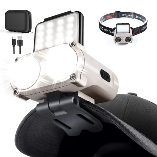 Hopedone 2-in-1 Rechargeable Headlamp & Hat Light, 800LM Clip-On Cap Light - color: Gray
