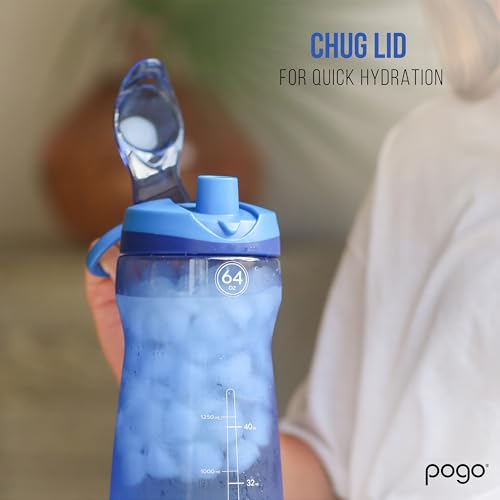 Pogo 64oz Plastic Water Bottle with Chug Lid and Carry Loop, Gray - color: Grey, size: 64 Ounces