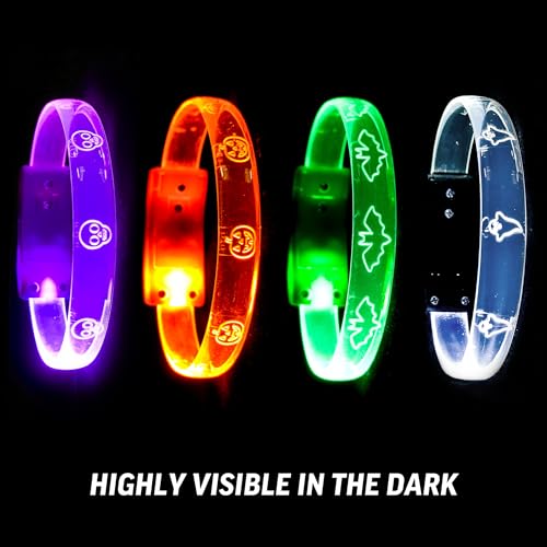 4 Magic Band Pack | Glow in The Dark | Flashing Light up for Concerts | Running Lights for Runners | Glow in The Dark Bracelets | Led Bracelet - color: Halloween