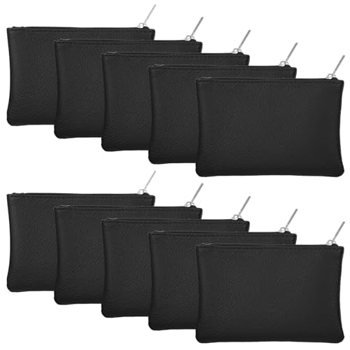 10 Pcs Coin Purse Portable PU Leather Coin Purse Pouch Mini Card Holder Wallet with Zipper Small Change Bag for Women Men Credit Card Folded Bills ID Key Headset Lipstick - color: Black