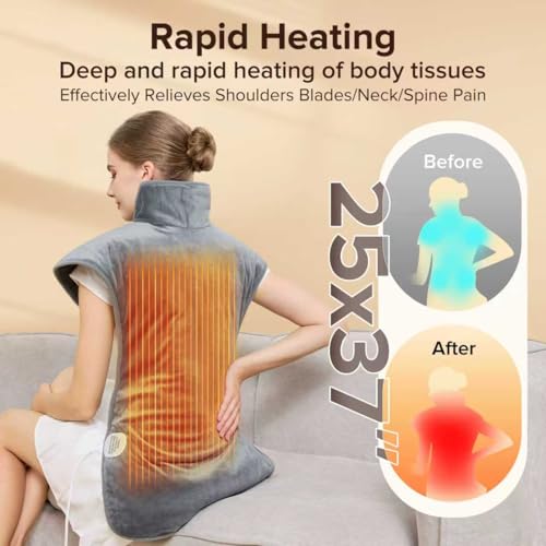 Electric Heating Pad for Neck Back Shoulder Pain Relief, 25"x37" Large Full Body Weighted Heated Pad for Menstrual Cramps - 5 Heat Levels/Snug Fit, Birthday Gifts for Women Men Mom Dad Elders - color: Gray