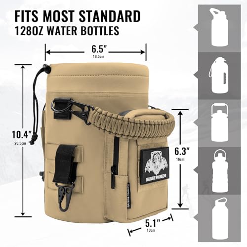 NATURE PIONEOR 32 64 128oz Tactical Water Bottle Pouch, MOLLE Bottle Holder - color: Khaki, size: 128OZ/YT Half Gallon