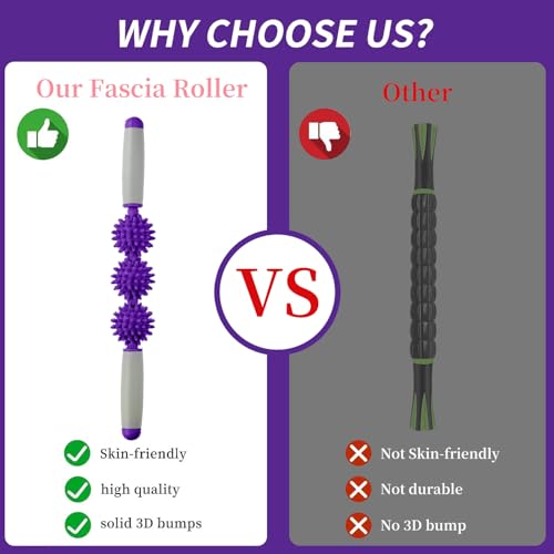 Fascia Muscle Roller, Cellulite Massager Fascia Roller for Cellulite and Sore Muscles, Neck, Leg, Back, Pressure Trigger Point Body Roller Deep Tissue Massage Stick Tools - 3 Massage Balls - color: Lavender Purple