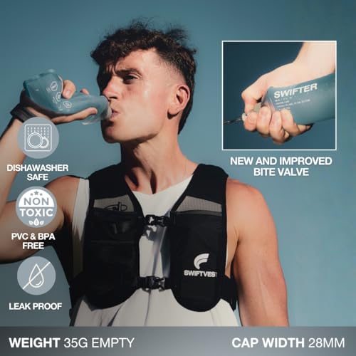 SWIFTER 2x Soft Flask 500ml | Running, Hiking, Cycling Hydration Flask | Collapsible, Leakproof, Reusable | Matt Finish, Sky Blue - size: 500ml (x2) (Standard Cap)