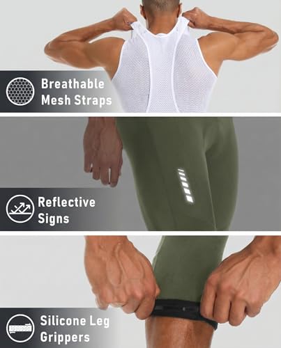 Przewalski Men's Cycling Bib Shorts 3/4 Bike Bib Pants 4D Padded - color: Army Green, size: Medium