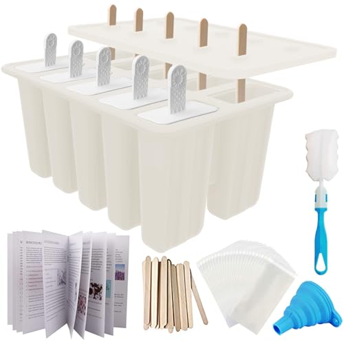 10-Cav Popsicle Molds, Silicone Ice Pop Mold for DIY Frozen Treats - color: White