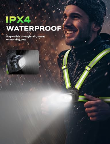 Viccux 500LM High-Vis Running Lights for Runners with Rear Light, Adjustable 45° Beam & 360° Reflective Vest, IPX4 Waterproof Running Vest Light for Night Walking/Cycling/Jogging, 3.5-20Hrs Runtime