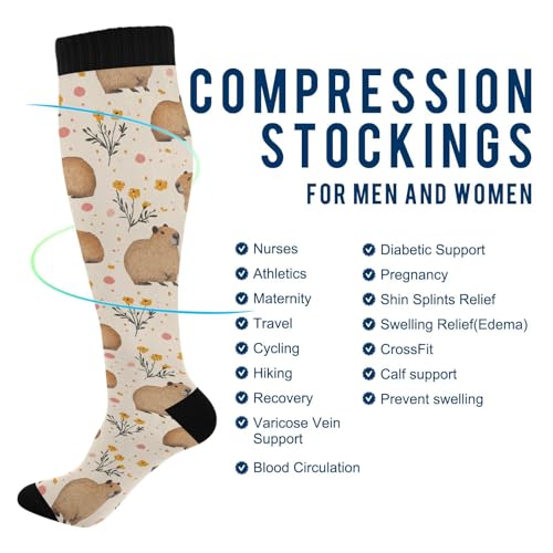 Wusikd Cats Compression Socks for Women and Men Circulation Cute Long Socks for Athletic Running 1 - color: Capybaras