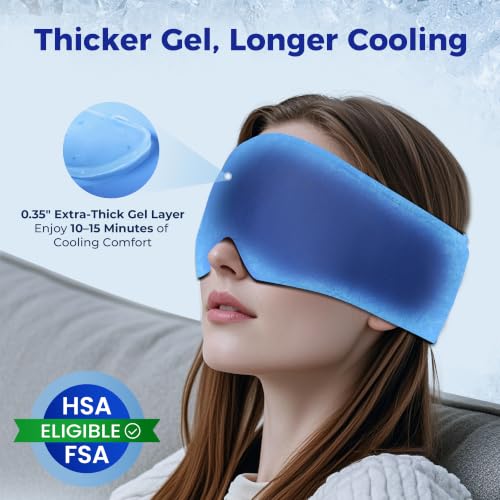 2 Pack Cooling Gel Eye Mask for Puffy Eyes, Migraine Relief, FSA Eligible - color: Black&blue