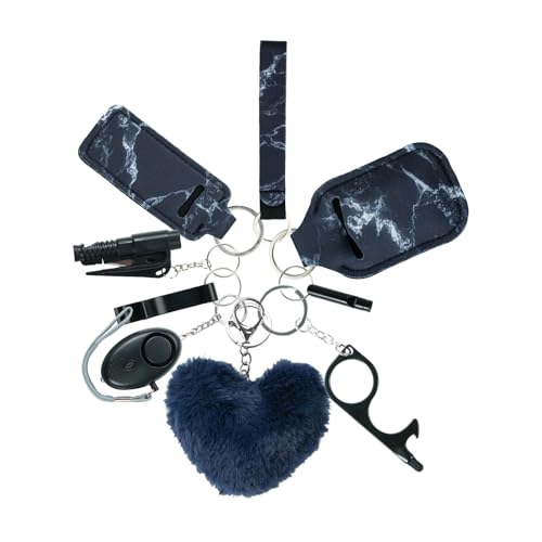 10PCS Accessories Keychain Set for Women with Safety Alarm Key Chain,Whistle and Wristlet KeyChain Set - color: Black