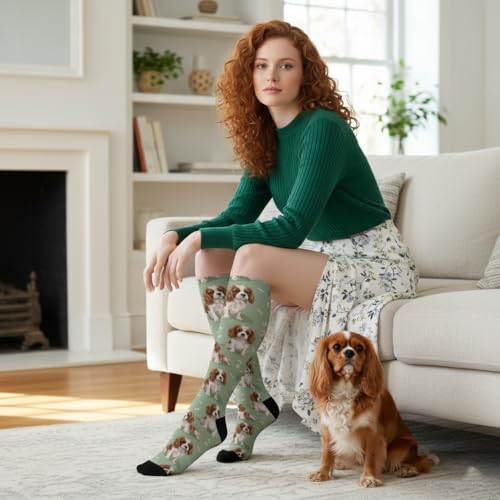 Cute Dog Compression Socks Women Men, Dog Lover Gift - color: King Charles Cavalier2