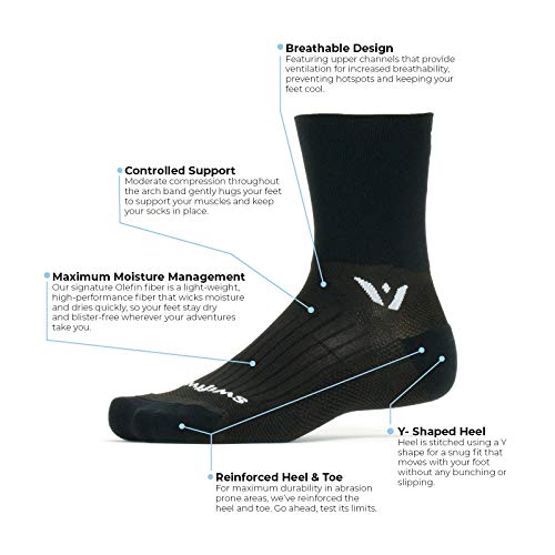 Swiftwick- PERFORMANCE Quarter Crew Trail Running & Cycling Crew Socks, Max Durability - size: Small