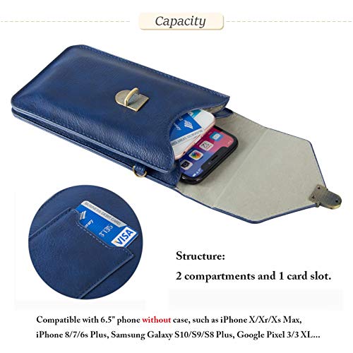 Small Cell Phone Purse, Synthetic Leather Crossbody Bag Dual Pockets Card Holder Neck Pouch with Adjustable Strap for iPhone X Xr 8 7 6s Plus, Galaxy S10 S9 S8 Plus, LG G8 ThinQ, Blue - color: 02 Blue
