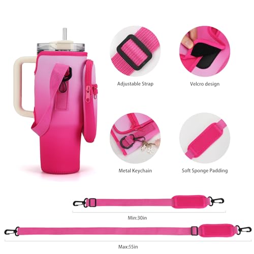 GOEWY Water Bottle Carrier Bag for Stanley Cup 40/30oz with Phone Pockets - color: Rose Red, size: 30oz