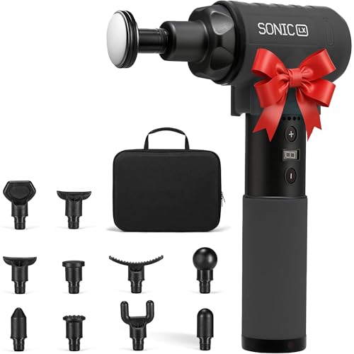Lifepro Sonic LX Percussion Massage Gun Deep Tissue with Heat & 10 Heads - color: Black, size: LX