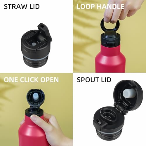 BJPKPK 25oz Insulated Thermal Water Bottle, Straw & Handle, Stainless Steel - color: Charming Black Red, size: 25 Ounces