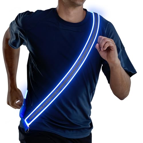 ChalkLit LED Reflective Night Running Gear High Visibility LED Flashing Sash - color: Blue