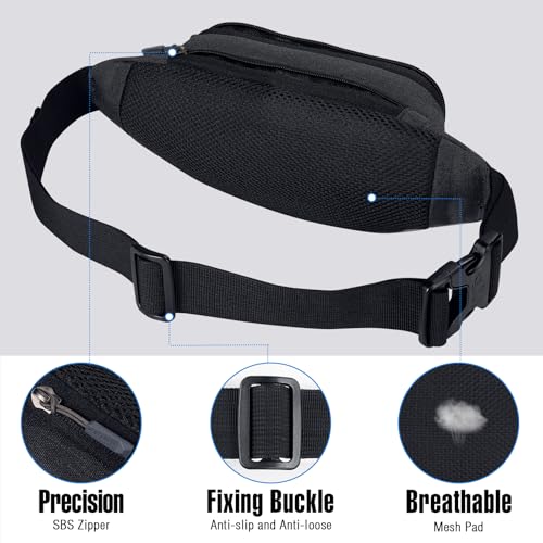 WATERFLY Small Fanny Pack Crossbody Lightweight Waist Bag for Woman Man - color: Black