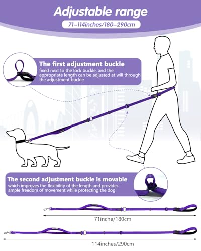 Hands Free Dog Leash, Multifunctional Crossbody Dog Leash - color: Purple, size: Large-5.9-9.5ft