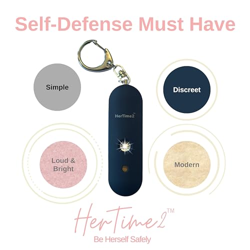 HerTime2 Personal Safety Alarm for Women - Loud Self Defense Siren, Waterproof Keychain with Strobe Light - Battery Powered, Black - color: Black, style: Battery Powered