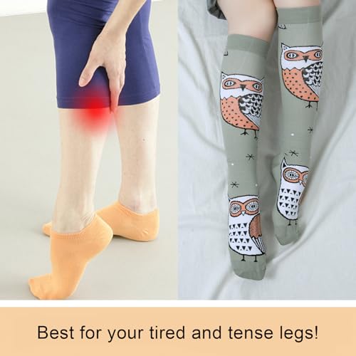 Junely Compression Socks for Women Knee High Stockings Funny Cute - color: A09owl