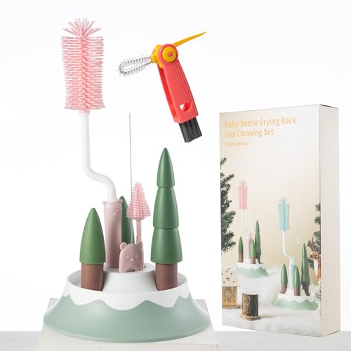 Baby Bottle Drying Rack and Cleaning Set，Xmas Surprise Gift for Newmom - style: Set, Pink