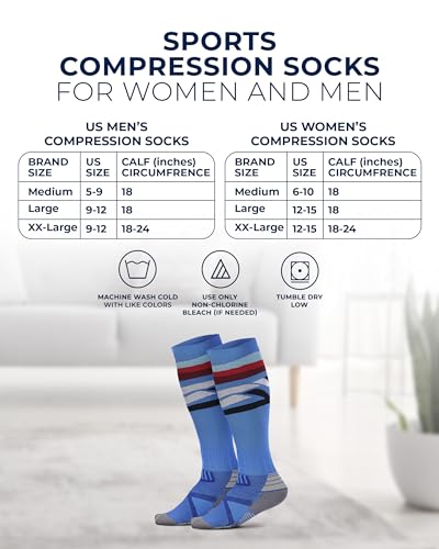 Pembrook 3 Pairs Compression Socks 20-30 mmHg - Compression Socks for Women and Men | Running, Athletic, Travel, Nurses - color: Line Pattern (Black/White/Blue) - 3 Pairs, size: X-Large