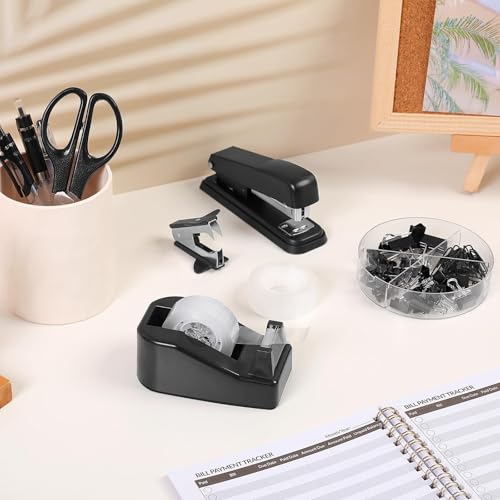 SKYDUE Black Office Supplies Set, Stapler and Tape Dispenser Set,10PCS - color: Black