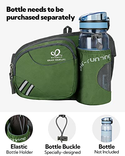 WATERFLY Fanny Pack Waist Bag: Waist Pack for Women Men with Water Bottle Holder Hiking Fanny Pack for Running Walking DogWalking Travel Cycling - color: Army Green
