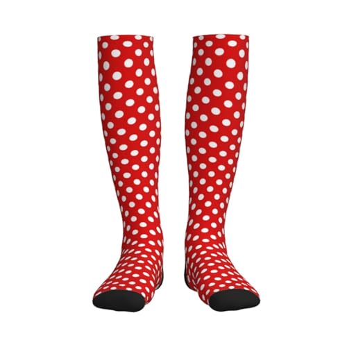 Compression Socks Knee High Support Stockings Women Men - color: Red White Polka Dot