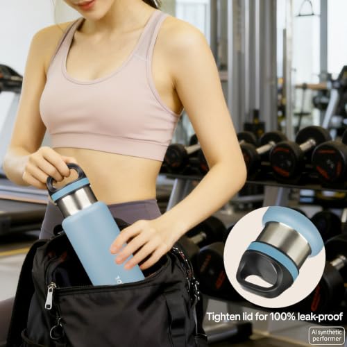 BJPKPK 32oz Insulated Water Bottle Stainless Steel Water Bottle with Handle - color: Light Blue, size: 32 Ounces