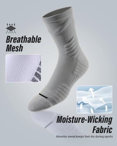 Compression Crew Athletic Socks, 3 Pairs, Performance Socks - color: Grey, size: Medium
