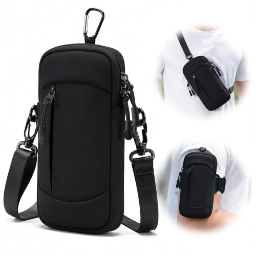 Cell Phone Holder with Arm Band, 2-in-1 Crossbody Bag for Running Walking - color: Black