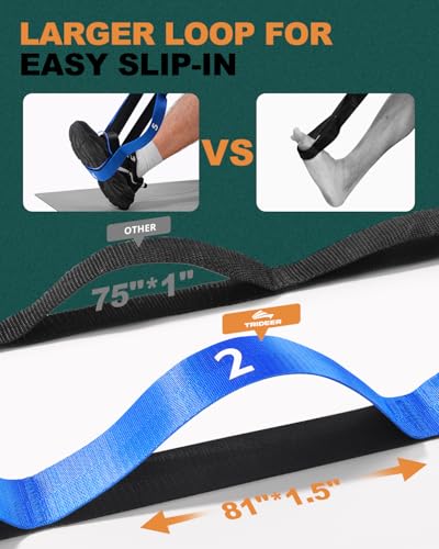 Trideer Stretching Strap with Loops, Yoga Strap, Stretch Bands for Exercise - color: Blue/75"x1"
