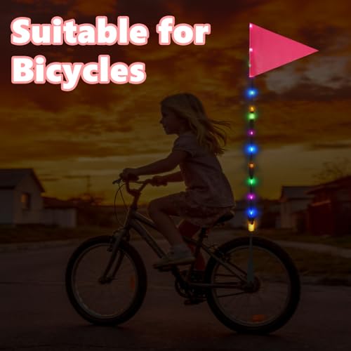 LED Bike Safety Flag Reflective 5.5 ft Lighted Bicycle Safety Flag with Heavy Duty LED Fiberglass Pole Tear-Resistant Waterproof PInk Pennant for Bike - color: Pink