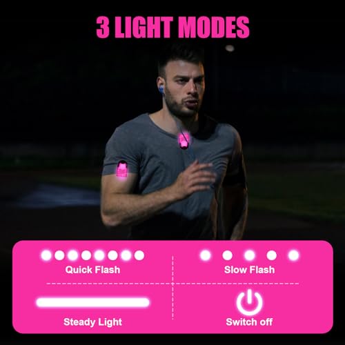 Aucuu Reflective Running Gear Set, Magnetic LED Clip Lights, Rechargeable Magnet Clip, Running Safety Lights with 3 Lighting Modes, High Visibility, Brightly Luminous for Night Running, Cycling - color: #2 Pink