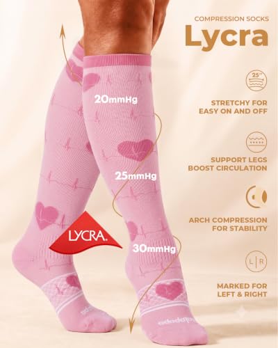 LYCRA® Compression Socks for Women,20-30 mmHg - color: Nurse Heart, size: Large-X-Large