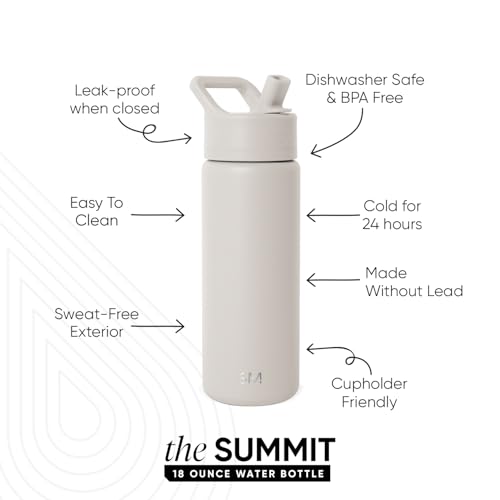 Simple Modern Insulated Water Bottle with Straw | 18oz | Beige - color: Almond Birch (Pack of 1), style: 18oz