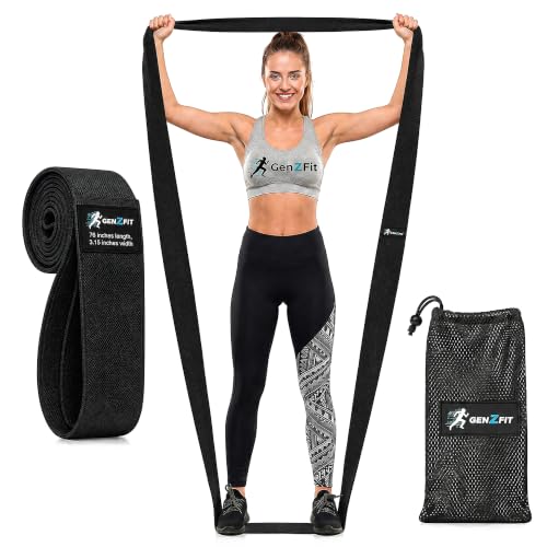 Premium 76" Extra Long Resistance Band for Working Out, 3" Wide Non-Slip Fabric Exercise Band for Stretching, Yoga, Strength Training & Physical Therapy - color: Black