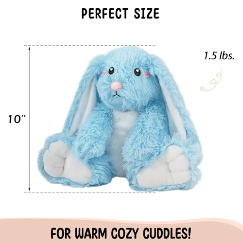 Bunny Microwavable Stuffed Animal – 1.5 lb Unscented Heating Pad Plush, Soft Cozy Bunny Toy for Relaxation and Comfort, Gift for Women, Girls, Adults & Kids by Happy Fuel, Blue - color: Blue Bunny