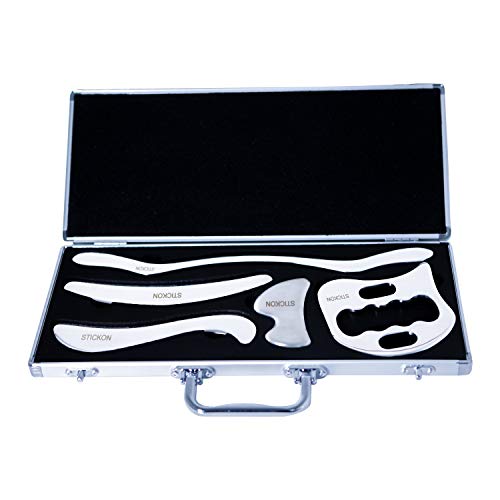 STICKON Stainless Steel Gua Sha Scraping Massage Tool Set IASTM Tools Great Soft Tissue Mobilization Tool (O Shape) - style: 6 Piece Set