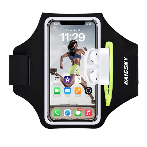 HAISSKY Running Armband with Zipper Pocket Sweatproof Running Phone Holder - color: Black(Upgraded Version,6.9")