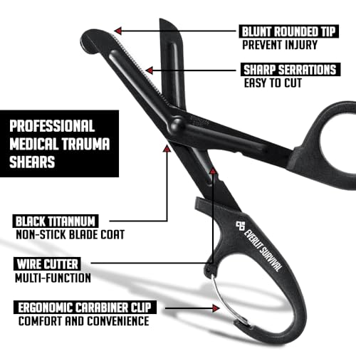 EVERLIT Trauma Shears Black Titanium Coated Non-Stick Blades Stainless Steel Bandage Medical Scissors for EMT EMS Doctor and Nurses (6" Compact, 1 Pair) - size: 6" Compact, 1 Pair